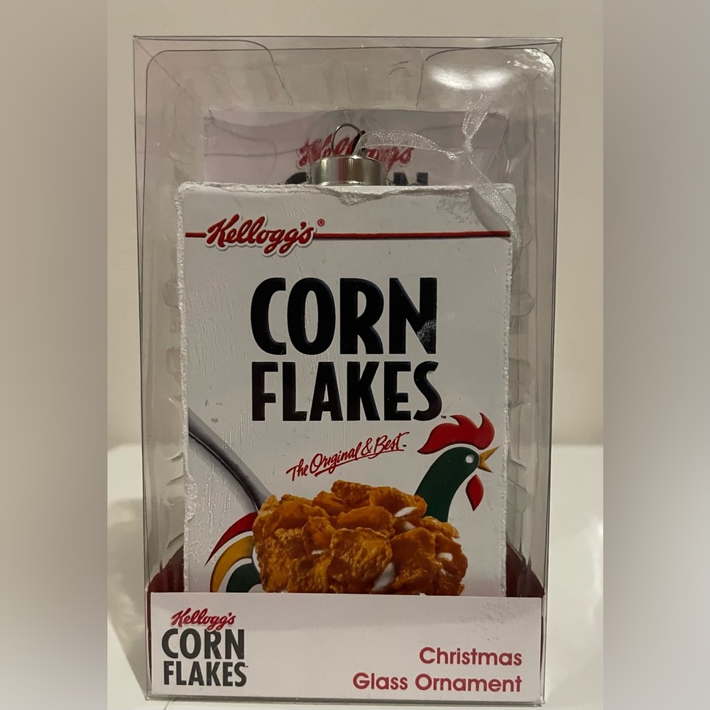 Kat + Annie Kelloggs Corn Flakes Cereal Replica Glass Christmas Ornament home